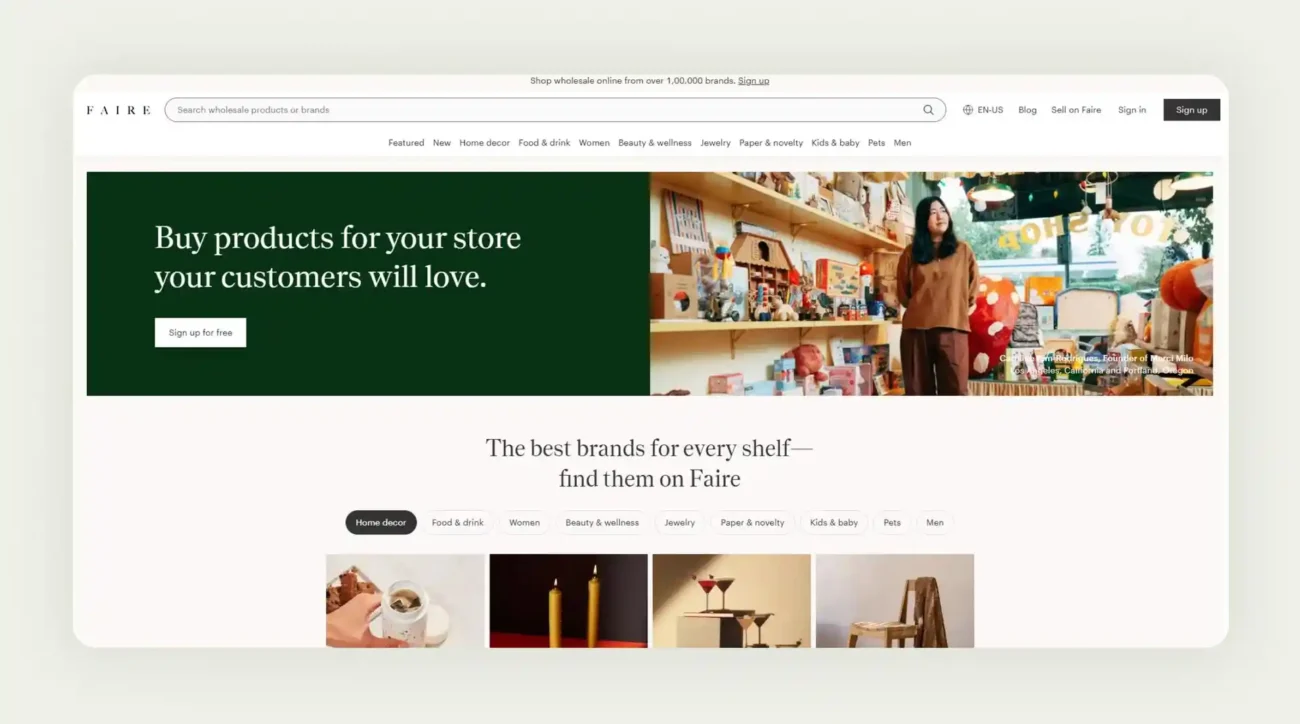 Faire wholesale marketplace for independent retailers and brands