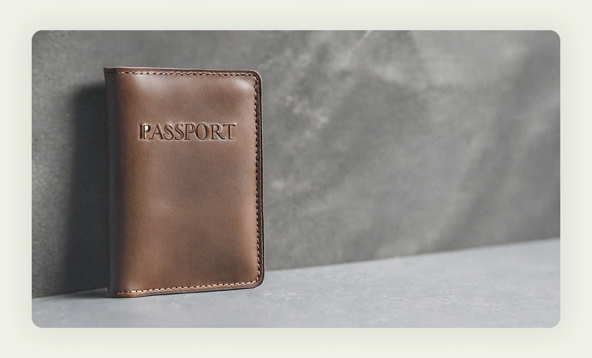 Leather passport holders and personalized luggage tags for executive trade show attendees