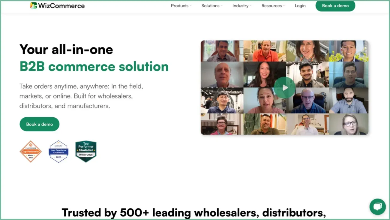 WizCommerce homepage, a fully customizable B2B ecommerce platform