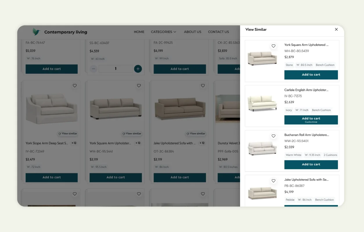 AI product suggestions on the product listing page in WizCommerce