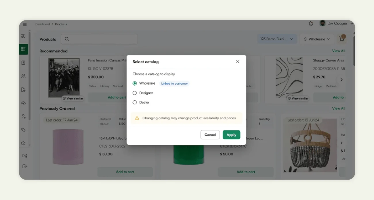 Custom price list functionality of WizCommerce in action