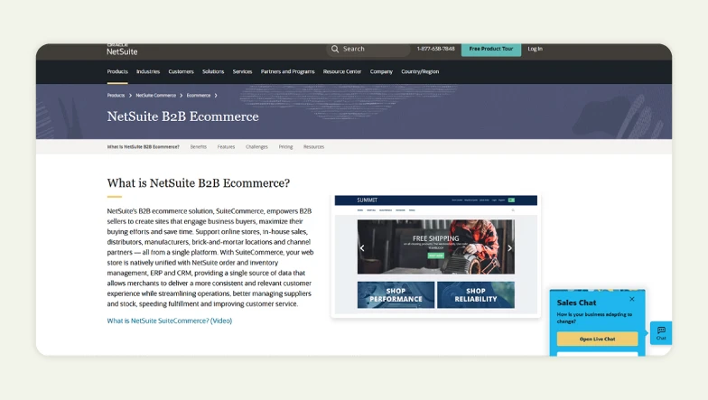 Homepage of NetSuite SuiteCommerce