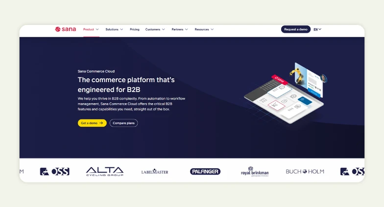 Homepage of Sana Commerce Cloud
