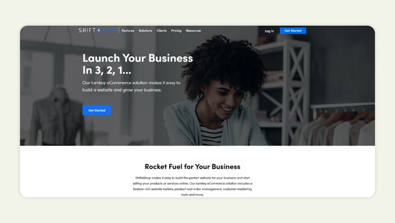 Homepage of Shift4Shop