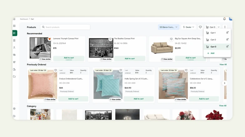 Multi-cart feature of WizCommerce in action
