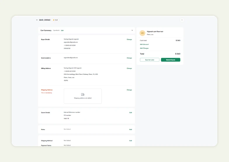 Quote Creation feature of WizCommerce