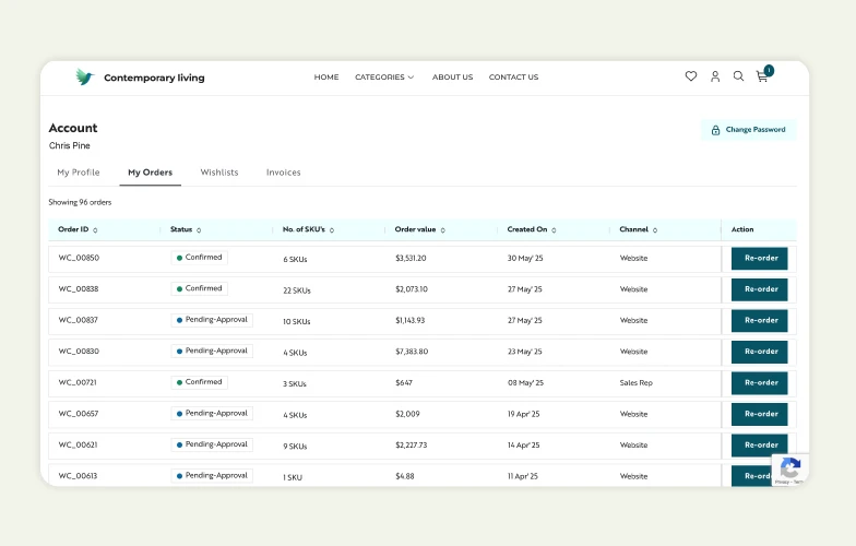 The My Orders section of WizShop
